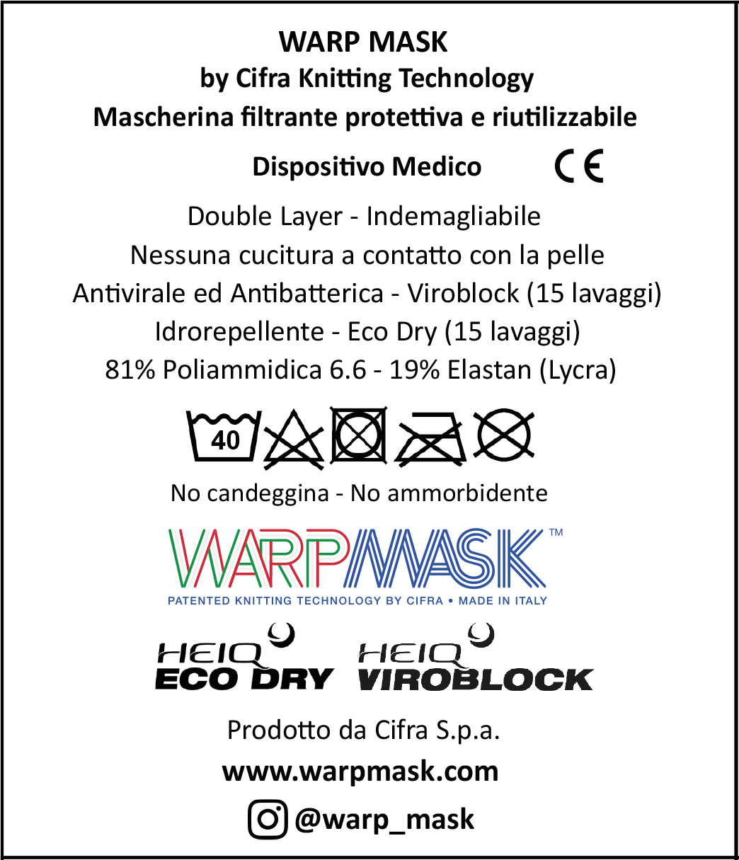 Mascherina WARPMASK- confezione 2 pz - LOGO TRICOLORE
